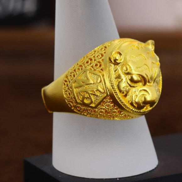 Heirloom Fortune 24kt Solid Gold Lion Ring 19.875g Men’s Size 9.5 Model F21G4003 - Picture 3 of 6